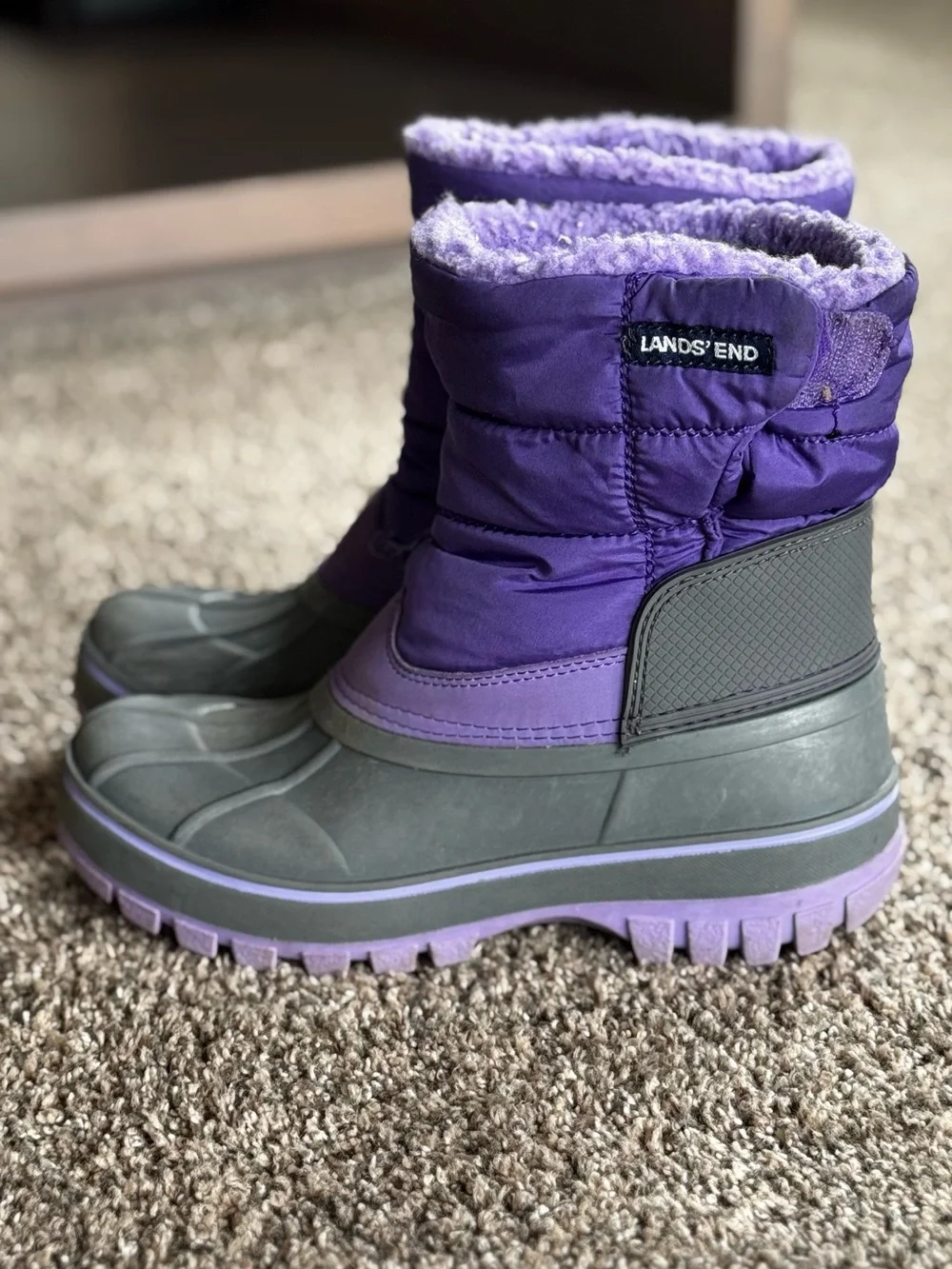 Lands' End Purple and Gray Kids Frost Insulated Waterproof Snow Boots